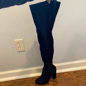 Lulus So Much Yes Black Suede Over The Knee Boots